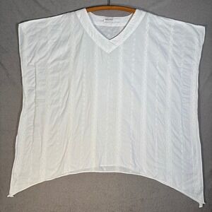 Shermarke White Embroidered V-Neck Kaftan Tunic Top Oversized Flowy Lagenlook